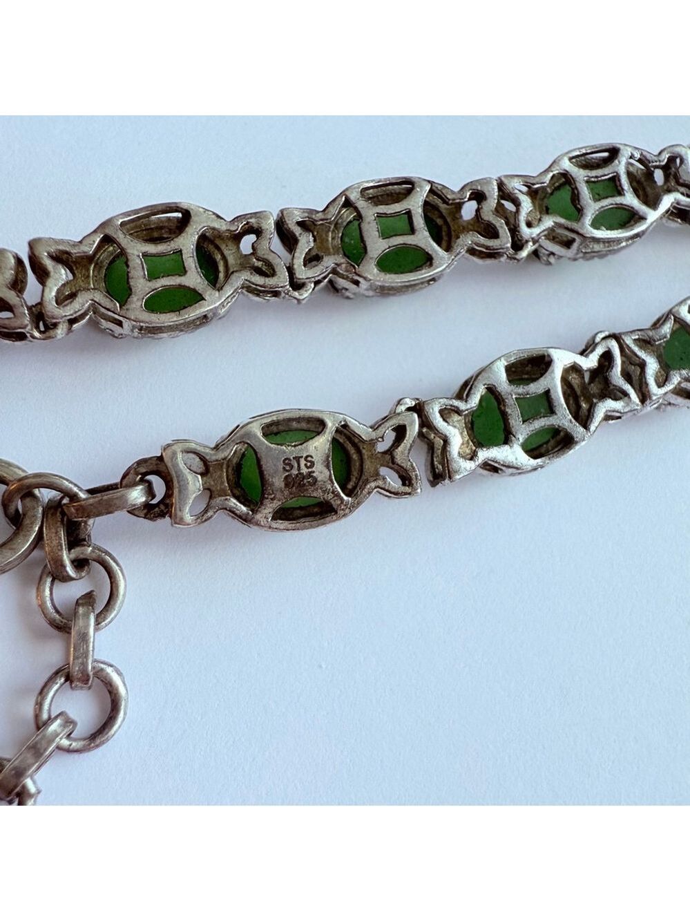 Vintage 19.7 TCW Jade Nephrite Sterling Silver 925 Adjustable Necklace 20.5" - Picture 4 of 6